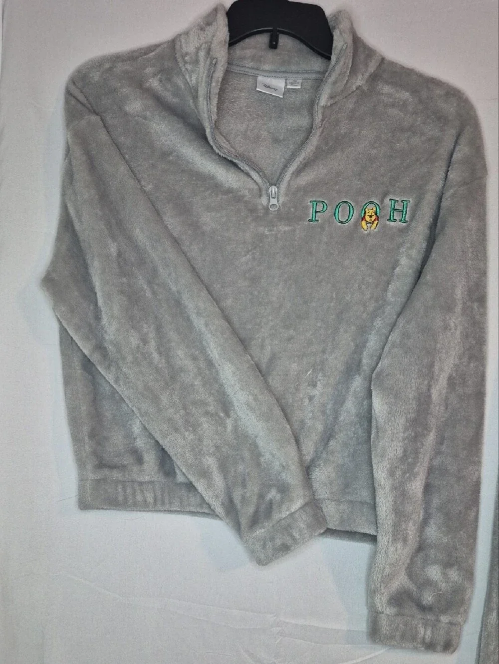 Disney Grey Plush Pooh Jogger Set with Green Embroidery